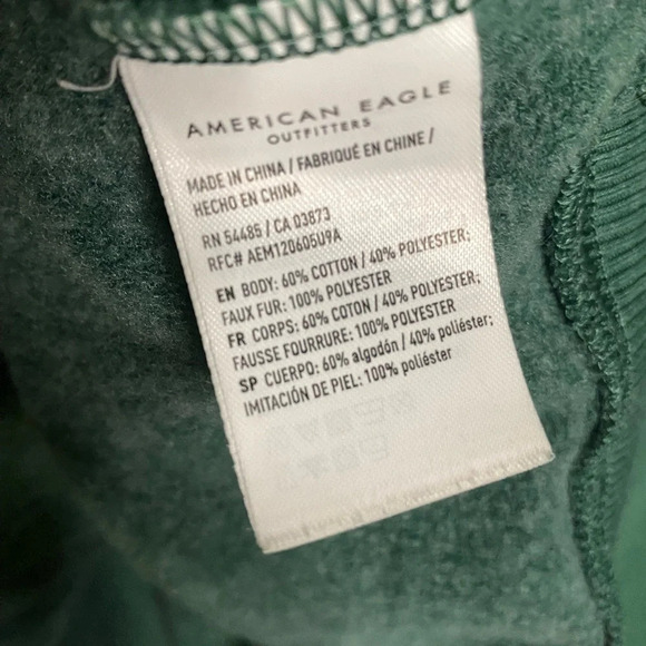 American Eagle Green sweatshirt XL Sherpa collar Super Soft Goblin Gremlincore - Picture 3 of 7